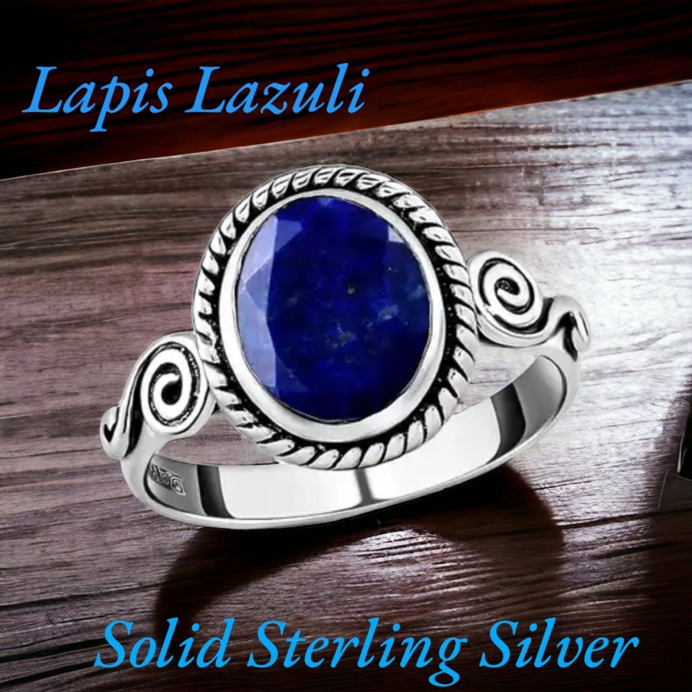 SS#14 Lapis Lazuli Solitaire Ring 💍 Handcrafted Solid Sterling Silver Sz 9NWOT
